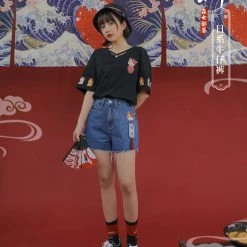 Juwas Cute Kitten Tattered Denim Shorts NEW ARRIVAL