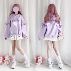 Juwas NEW ARRIVAL Angel Cat Purple Ruffle Sleeves Hoodie