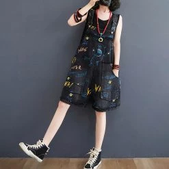 Juwas NEW ARRIVAL Monster Letters Print Loose Overalls
