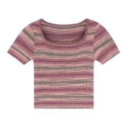 Juwas NEW ARRIVAL Vintage Stripe Knit Short T-shirt