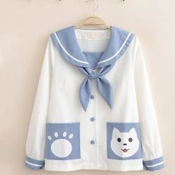 Juwas CLOTHING Sailor Collar Cat Button Up Shirt