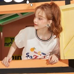 Juwas NEW ARRIVAL “Orange So Fresh” Letters Print Cotton T-shirt