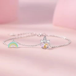 Juwas NEW ARRIVAL Rainbow Unicorn Silver Bracelet