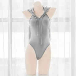 Juwas CLOTHING Bunny Ear Sexy Halter Hooded Bodysuit