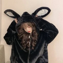 Juwas Comfy Bunny Ear Lamb Plush Jacket