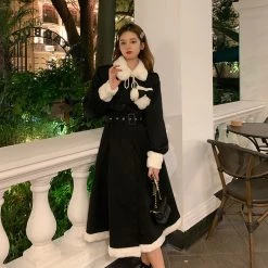 Juwas NEW ARRIVAL Classic PomPom Under Fur Winter Dress