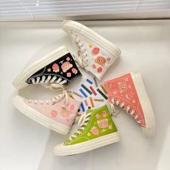 Juwas NEW ARRIVAL Sweet Strawberry Bear Print High Cut Sneaker Shoes