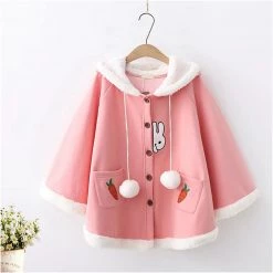 Juwas Rabbit Ears Carrot Embroidery Coat CLOTHING