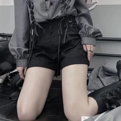Juwas Black Lace Up High Waist Shorts NEW ARRIVAL