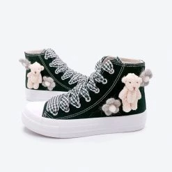-Juwas Cute Teddy And Flower Canvas High Tops Sneaker