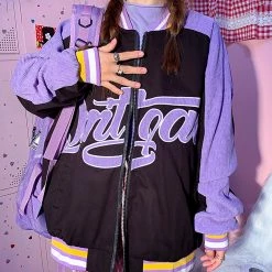 Juwas CLOTHING Letter Print Pocket Baseball Jacket