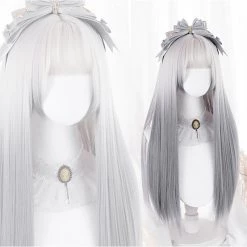 Juwas Lolita Gray White Long Straight Wig