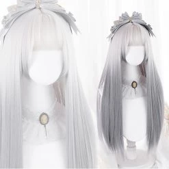 Juwas Silver Gray Ombre Long Straight Wig