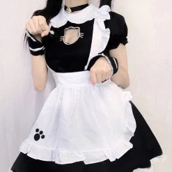 Juwas NEW ARRIVAL Chic Maid Cosplay Cat Paw Hollow Out Mini Dress