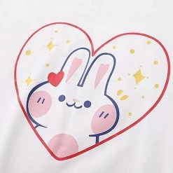 Juwas Rabbit Love Heart Print Cotton T-shirt NEW ARRIVAL