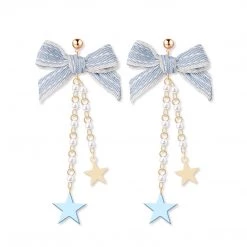 Juwas Ribbon Star Chain Silver Earrings NEW ARRIVAL