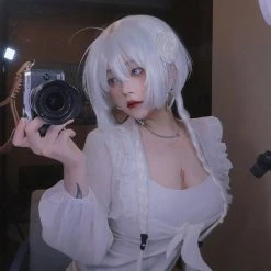 Juwas Chic White Silver Short Air Bangs Wig