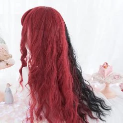 Juwas Gothic Two-Tone Black-Red Wavy Long Hair Wig