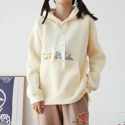 Juwas CLOTHING Cartoon Corgi Print Pocket Hoodie