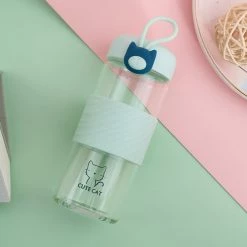 Juwas Cute Cat Glass Water Bottle