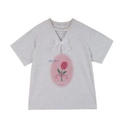 Juwas NEW ARRIVAL Vintage Flowers Print Loose Cotton T-shirt