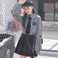 -Juwas NEW ARRIVAL Black Grunge Chained Pleated Skirt