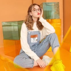 Juwas Chic Dog Print Denim Jumper Overalls