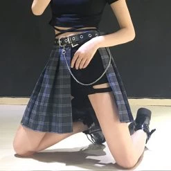 Juwas.com Online Store Gothic Punk Harajuku Gray Plaid Skirt Shorts Belt Top