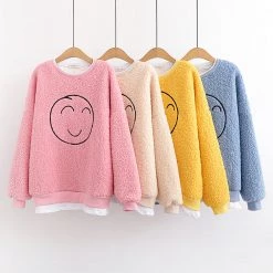 Juwas Smile Face Loose Sweatshirt CLOTHING