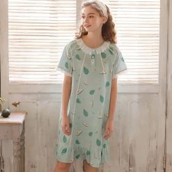 Juwas NEW ARRIVAL Green Avocado Cotton Sheer Nightgown