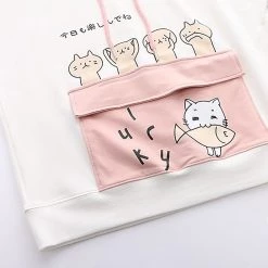 Juwas Cartoon Cat Japanese Letter Print Hoodie