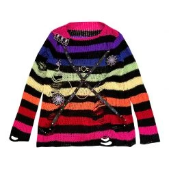 Juwas CLOTHING Punk Stripe Ripped Loose Sweater