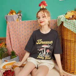 Juwas Vintage Mushroom Florals Print T-shirt