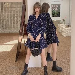 Juwas CLOTHING Vintage Floral V-Neck Short Dress