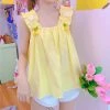 Juwas NEW ARRIVAL Yellow Daisy Cherry Ruffle Sleeves Pajama Top