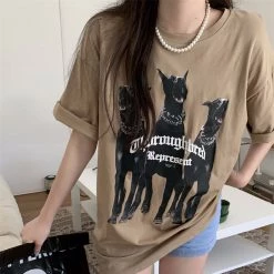 Juwas Vintage Dogs Print Loose T-shirt