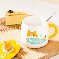 Juwas Cute Corgi Dog Ceramic Mug With Lid NEW ARRIVAL