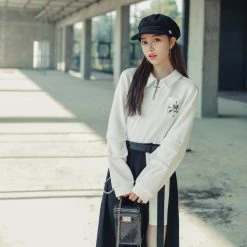 Juwas NEW ARRIVAL Cross Detail Chic Polo Tops Dress With Wrap On Skirt