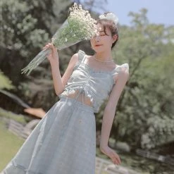 Juwas NEW ARRIVAL Summer Daisy Plaid Top And Skirt Set