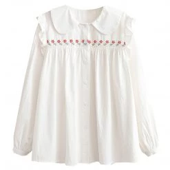 Juwas Autumn Flower White Lantern Sleeve Top CLOTHING