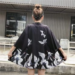 Juwas Kawaii Japanese Cranes Short Kimono Cardigan NEW ARRIVAL