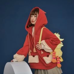 -Juwas Red Foxy Fake Two-Piece Hoodie