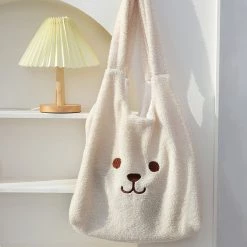 Juwas NEW ARRIVAL Animal Bear Faces Plush Tote Bag