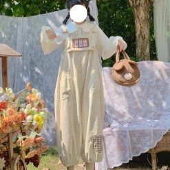 Juwas CLOTHING Cute Bear Design Loose Corduroy Overall