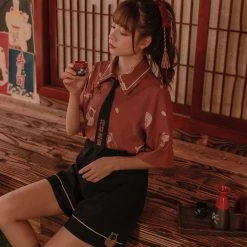 Juwas Kawaii Japanese Lucky Cat Printed Top Short NEW ARRIVAL 11 Juwas Kawaii Japanese Lucky Cat Printed Top Short NEW ARRIVAL