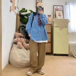 Juwas Cool Letter Patch Button Up Long Sleeve Shirt NEW ARRIVAL