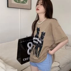 Juwas Vintage Dogs Print Loose T-shirt