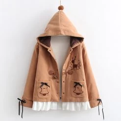 Juwas CLOTHING Deer Embroidery Pockets Hooded Jacket