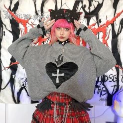Juwas NEW ARRIVAL Love Cross Gothic Oversized Sweater
