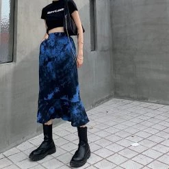 Juwas Blue Marble Paint Long Skirt NEW ARRIVAL